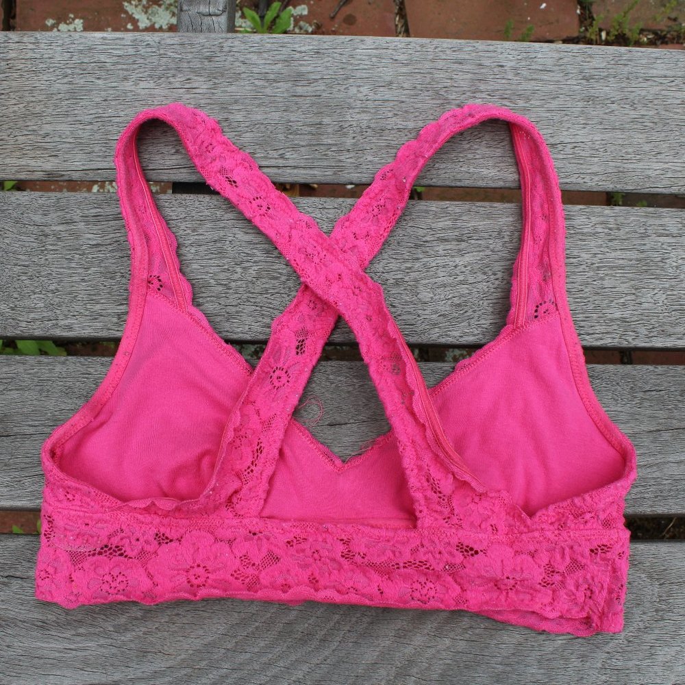 Hot Pink Aerie Cross Back Lace Bralette - Picture 3 of 8